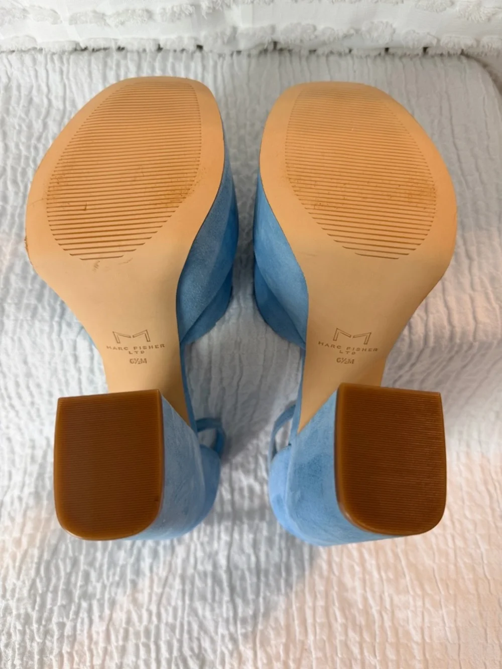 Marc Fisher Sky Blue Suede Platform Ankle-Strap Block Heel Sandals
